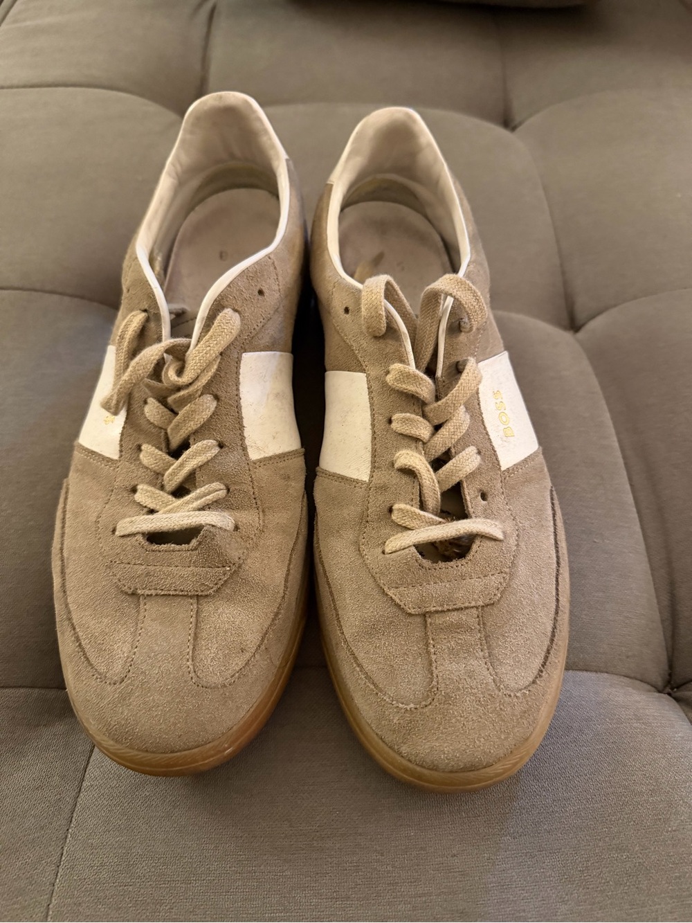 BOSS Men's Suede Sneakers in Tan and White